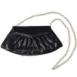 Whiting and Davis Vintage 1980s Metal Mesh Black Evening Bag
